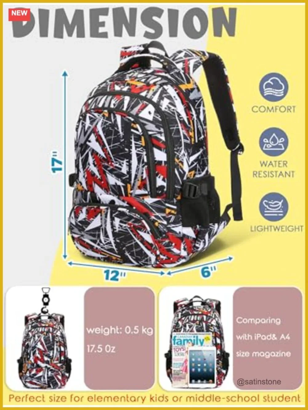 Elementary School Backpack for Boys Bookbag Large Compartment 17
